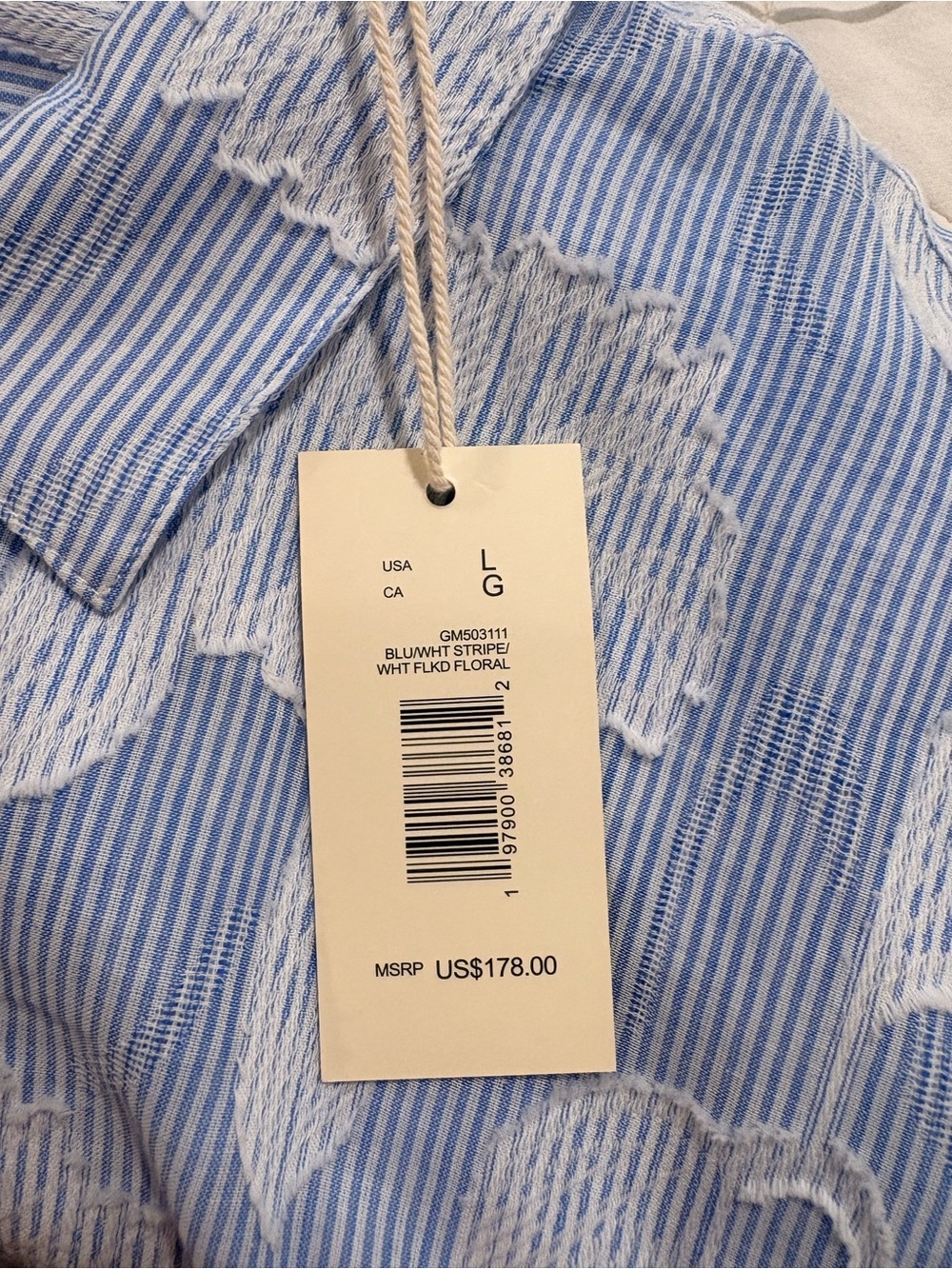 Magaschoni Light Blue and White Floral Stripe Button-Down Shirt - Picture 7 of 7
